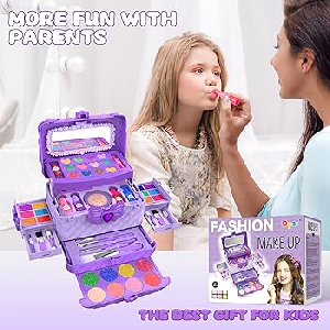 54 Pcs Kids Makeup Kit for Girls, Princess Real Washable Pretend Play Cosmetic Set Toys with Mirror, Non-Toxic & Safe, Birthday Gifts for 3 4 5 6 7 8 9 10 Years Old Girls Kids (Purple)