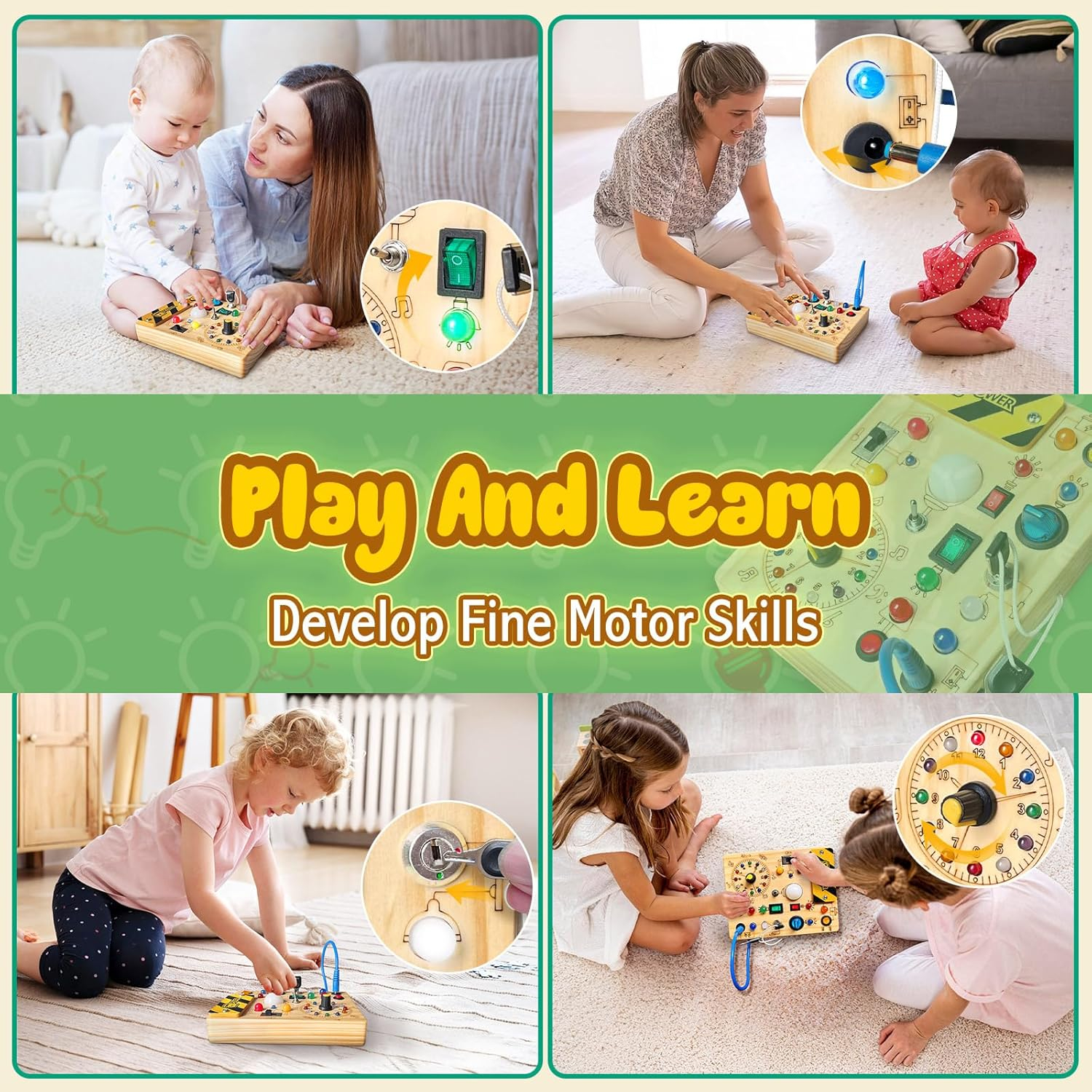 Busy Board,Montessori Toys for 1-3 Years Old, Wooden Toddler Toys, Autism Sensory Travel Toys, Ideal Gift for 1+ Year Old Boys (Busy Board Plus V2)