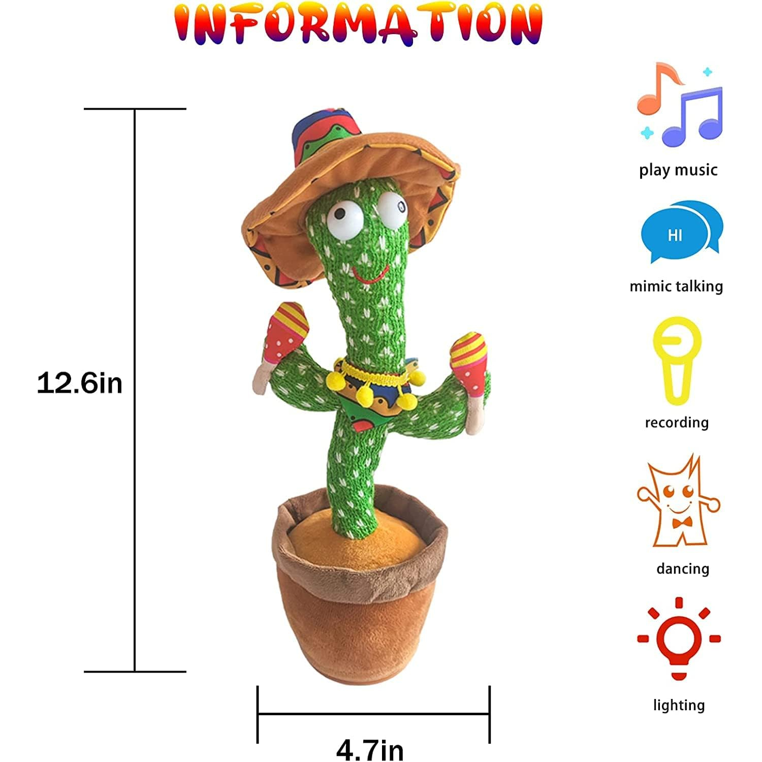 Dancing Cactus Talking Cactus Baby Toys-Infant Tummy Time Toys for for 0-6 Months 6-12months 1 Year Old,Recording,Repeats What You say, Baby boy Girl Gifts