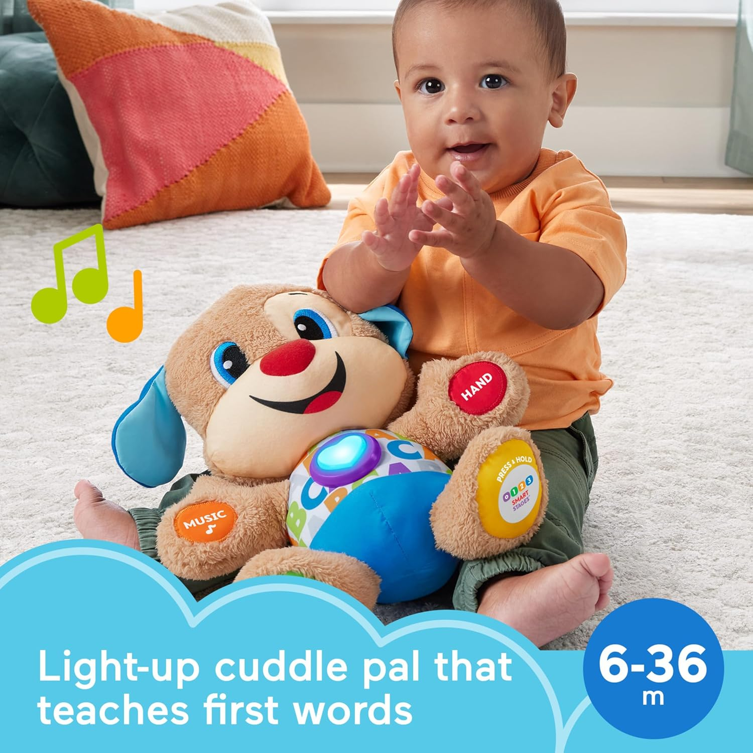 Fisher-Price Baby & Toddler Toy Laugh & Learn Smart Stages Puppy Musical Plush with Lights & Phrases for Infants Ages 6+ Months