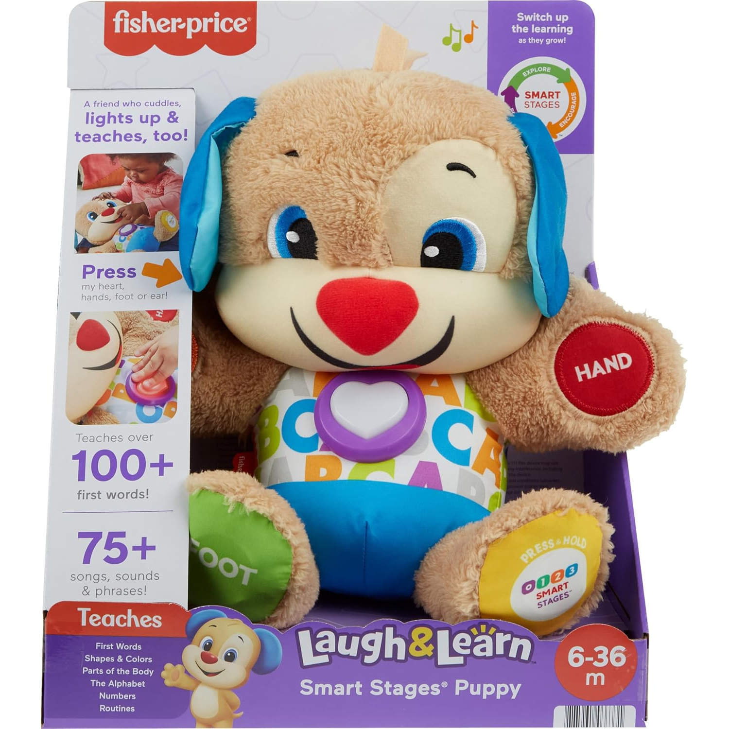 Fisher-Price Baby & Toddler Toy Laugh & Learn Smart Stages Puppy Musical Plush with Lights & Phrases for Infants Ages 6+ Months