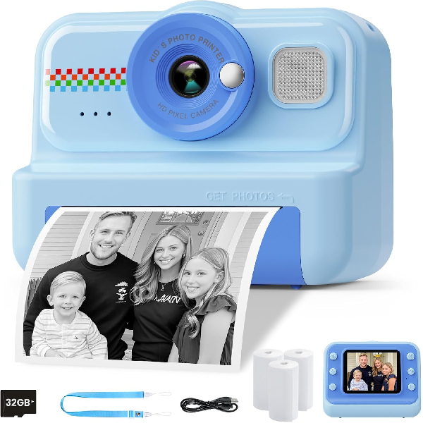 HiMont Instant Kids Photo Camera, HD/1080P Instant Camera for Children with 32G Card and Printing Paper, Childrens Photo Camera Funny Toy Gifts for Children Ages 3-12