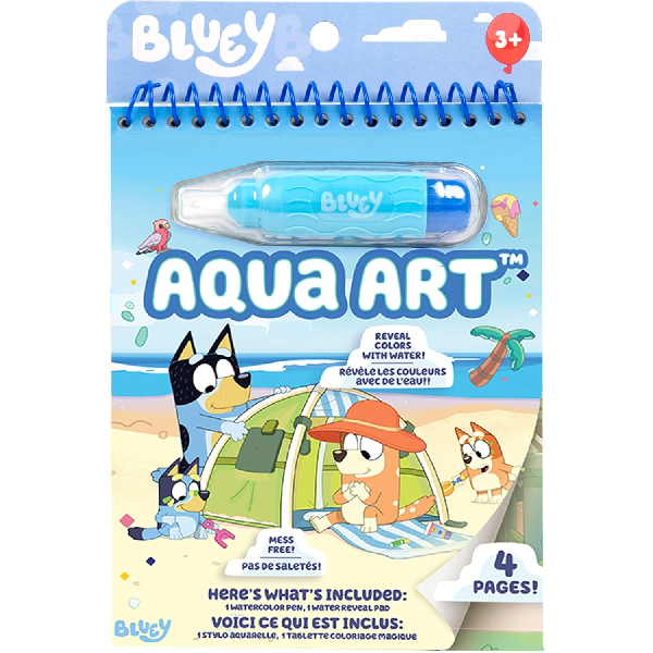 Horizon Group USA Bluey Aqua Art - Reusable Water Reveal Activity Pages With Water Pen for No-Mess Drawing and Coloring