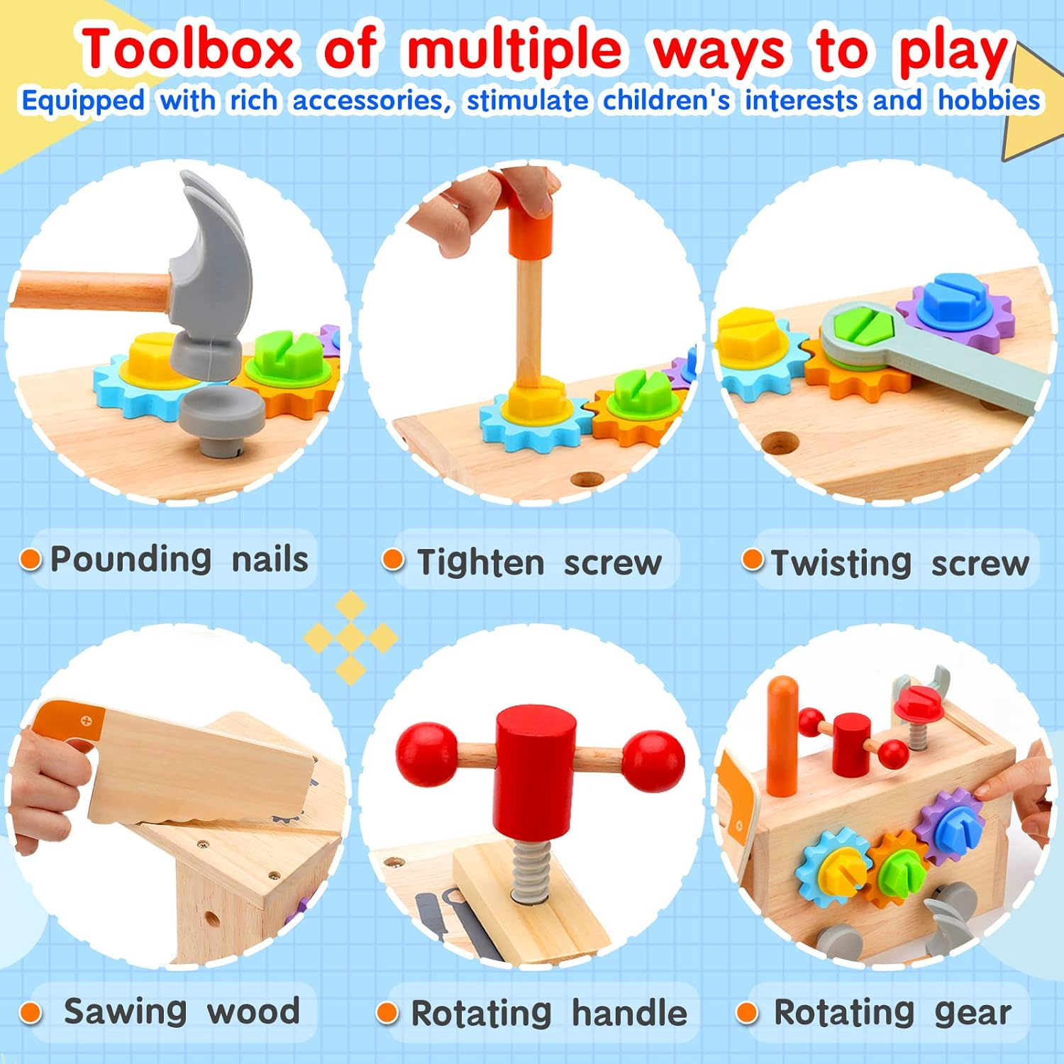 Kids Tool Set - 29 PCS Wooden Toddler Tool with Box, Montessori STEM Educational Pretend Play Construction Toy for 2 3 4 5 6 Year Old Boys Girls, Best Birthday Gift