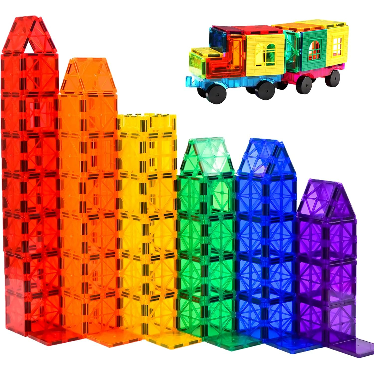 Magnetic Tiles, 100PCS Building Blocks, Magnets Building Set, STEM Construction Stacking Toy Gift for Kids 3+ Boys and Girls Daycare Centers Kindergarden