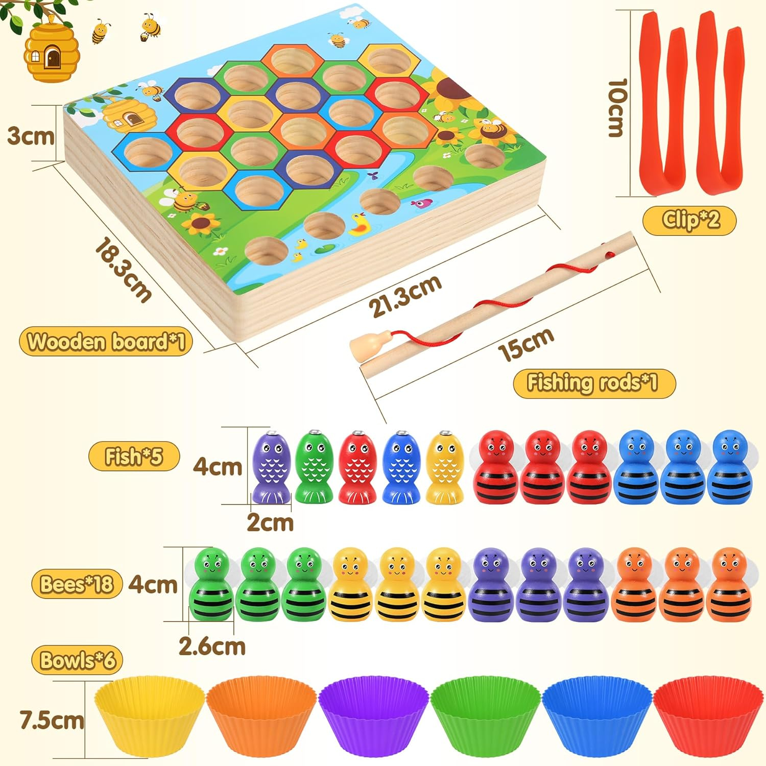 Ophy Color Matching Montessori Toys for Counting - Stacking Toys Math Skills and Sorting Educational Toys with Cups and Tweezers Gift Kids 2 3 4 5 Years Old Fishing Game