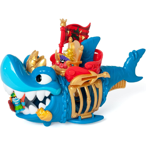 PIRATIX ADVENTURE WORLD King Shark - Articulated Shark with a Cage to capture rival Piratix Includes 1 Shark, 1 Exclusive Treasure, 1 Exclusive Piratix and 1 Accessory