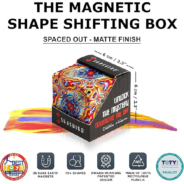 SHASHIBO Shape Shifting Box - Award-Winning, Patented Fidget Cube w/ 36 Rare Earth Magnets - Transforms Into Over 70 Shapes, Download Fun in Motion Toys Mobile App (Original Series - Spaced Out)