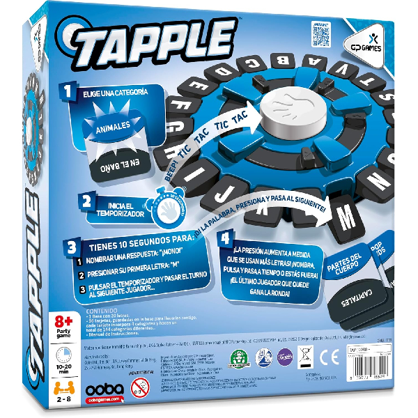 TAPPLE Fast Rhythm Word Game in Spanish, Board Game, Game for Adults and Kids, 144 Categories in 36 Cards, Games for Kids +8 Years, 2 to 8 Players, (TAP00000)