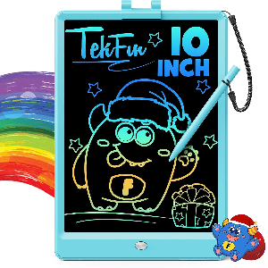 TEKFUN LCD Writing Tablet Doodle Board, 10inch Colorful Drawing Tablet Writing Pad, Kids Travel Essentials, Toddler Toys for 3 4 5 6 7 8 Year Old Girls Boys (Blue)