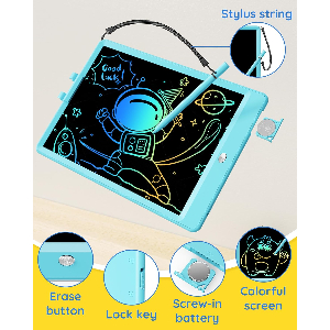 TEKFUN LCD Writing Tablet Doodle Board, 10inch Colorful Drawing Tablet Writing Pad, Kids Travel Essentials, Toddler Toys for 3 4 5 6 7 8 Year Old Girls Boys (Blue)