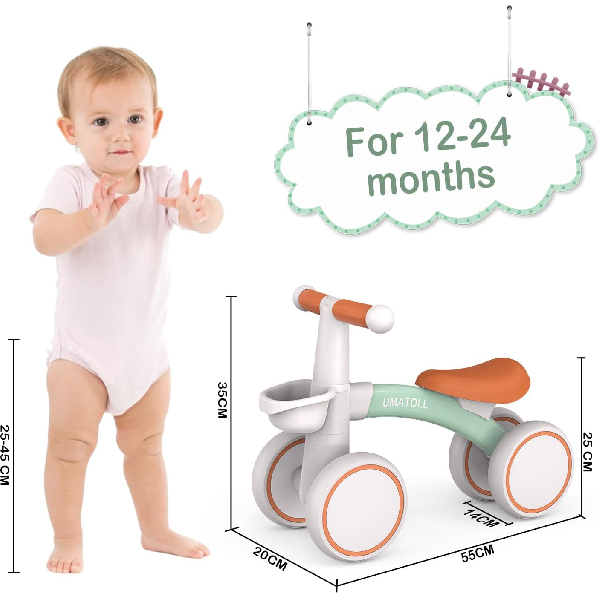 Umatoll Bicycle without pedals for children from 1 year of balance, toys for babies from 12 to 24 months, baby bike with basket, Pimera bicycle for boys and girls as a birthday gift